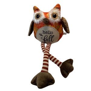 Orange Weighted Owl Plush Shelf Sitter with Striped Legs Halloween Thanksgiving